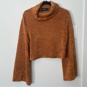 Semi sheer cropped cowled neck sweater